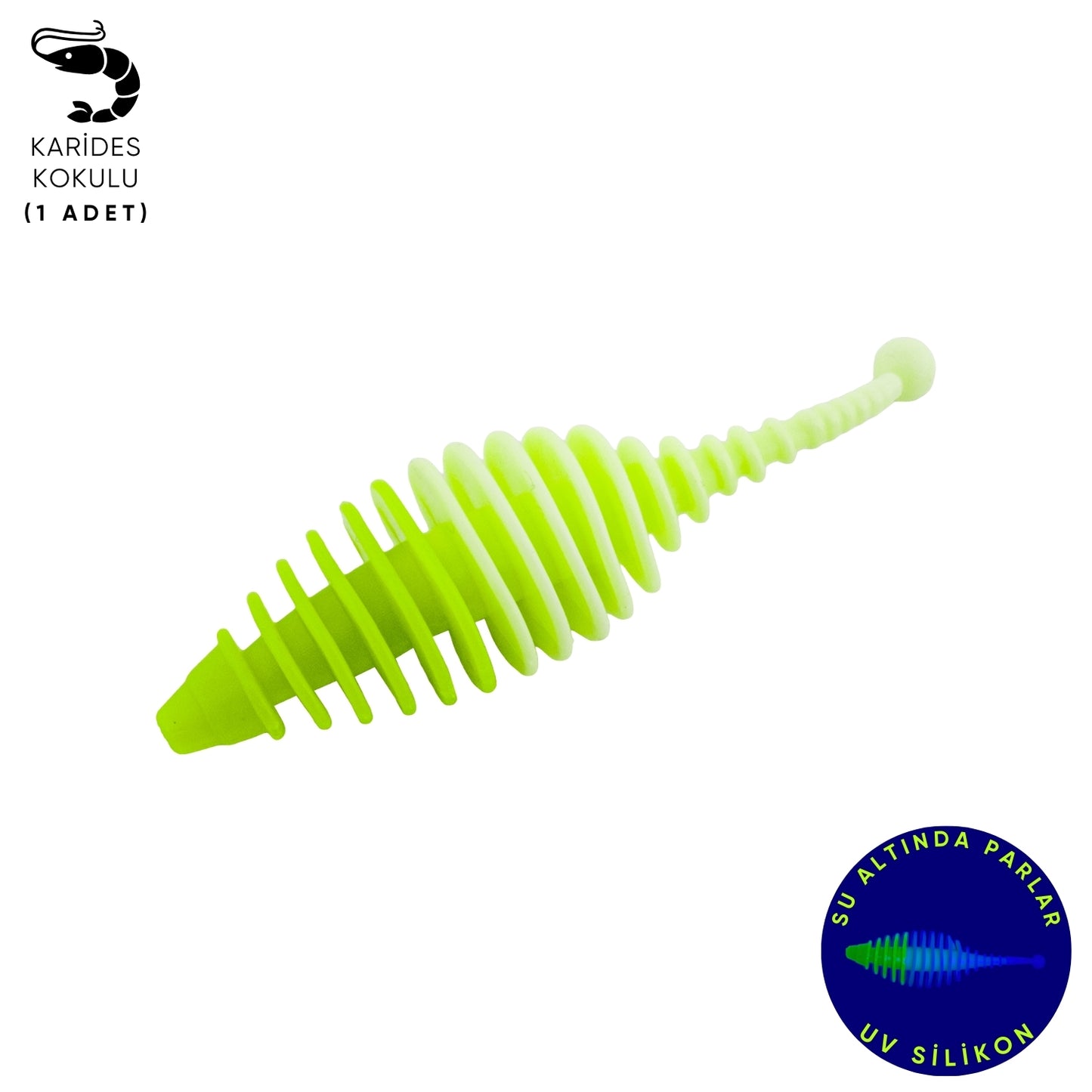 Silikon Kurt Yem - 3g 65mm - Fishack Wormix - 1 Adet - Yeşil/Beyaz