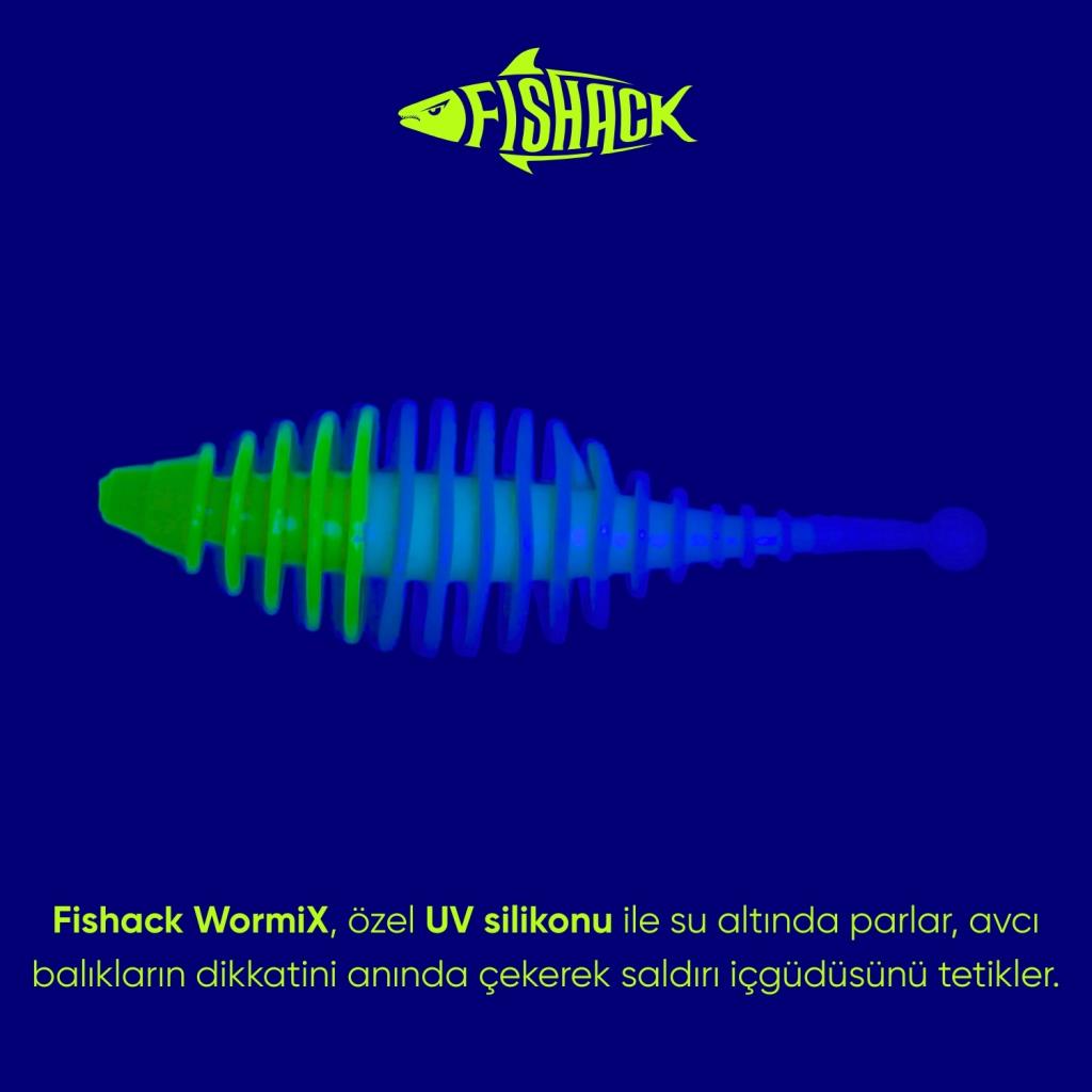 Silikon Kurt Yem - 3g 65mm - Fishack Wormix - 1 Adet - Yeşil/Beyaz - Karides Kokulu