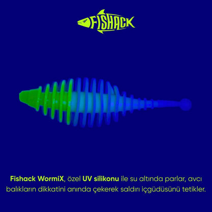 Silikon Kurt Yem - 3g 65mm - Fishack Wormix - 1 Adet - Yeşil/Beyaz - Karides Kokulu