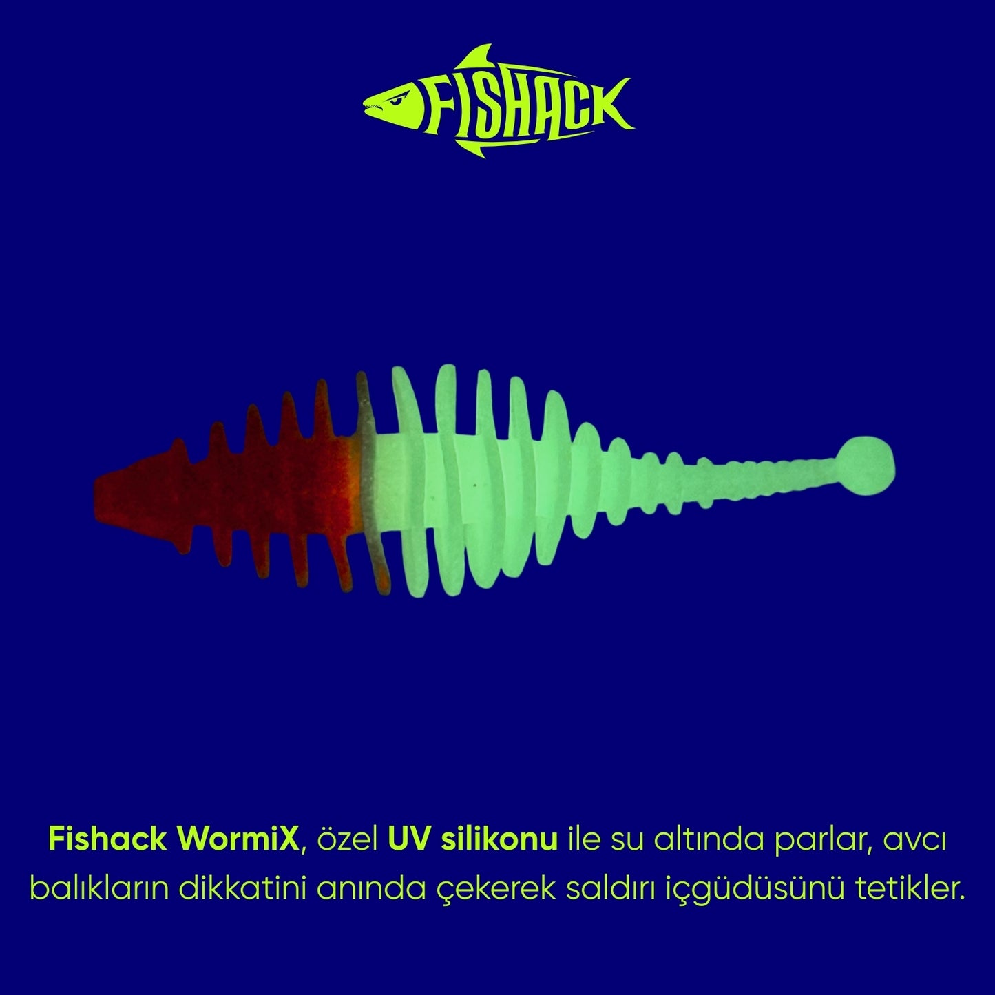 Silikon Kurt Yem - 3g 65mm - Fishack Wormix - 10 Adet - UV - Kırmızı/Beyaz