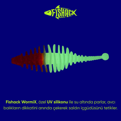 Silikon Kurt Yem - 3g 65mm - Fishack Wormix - 10 Adet - UV - Kırmızı/Beyaz