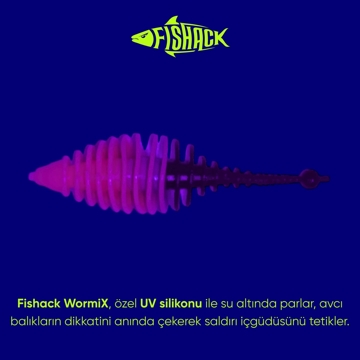 Silikon Kurt Yem - 3g 65mm - Fishack Wormix - 10 Adet - UV - Pembe/Siyah