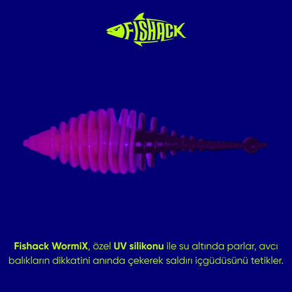 Silikon Kurt Yem - 3g 65mm - Fishack Wormix - 10 Adet - UV - Pembe/Siyah