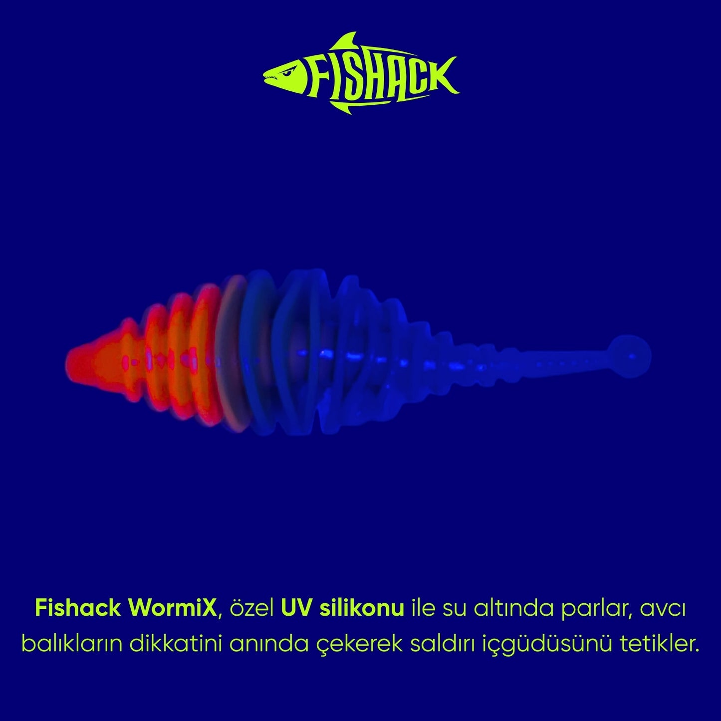 Silikon Kurt Yem - 3g 65mm - Fishack Wormix - 10 Adet - UV - Turuncu/Mavi