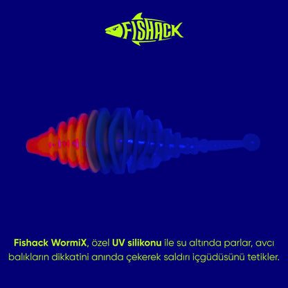 Silikon Kurt Yem - 3g 65mm - Fishack Wormix - 10 Adet - UV - Turuncu/Mavi