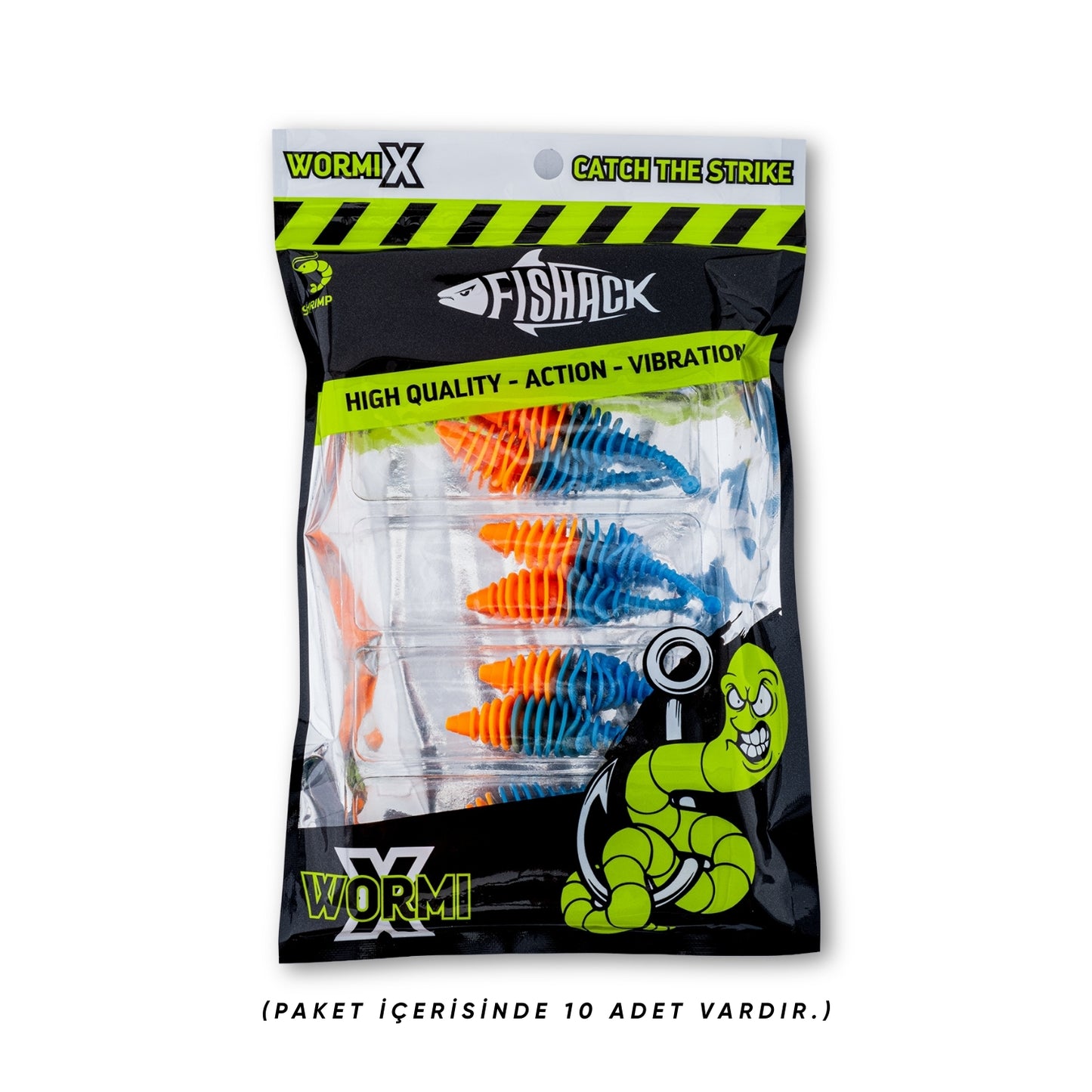 Silikon Kurt Yem - 3g 65mm - Fishack Wormix - 10 Adet - UV - Turuncu/Mavi