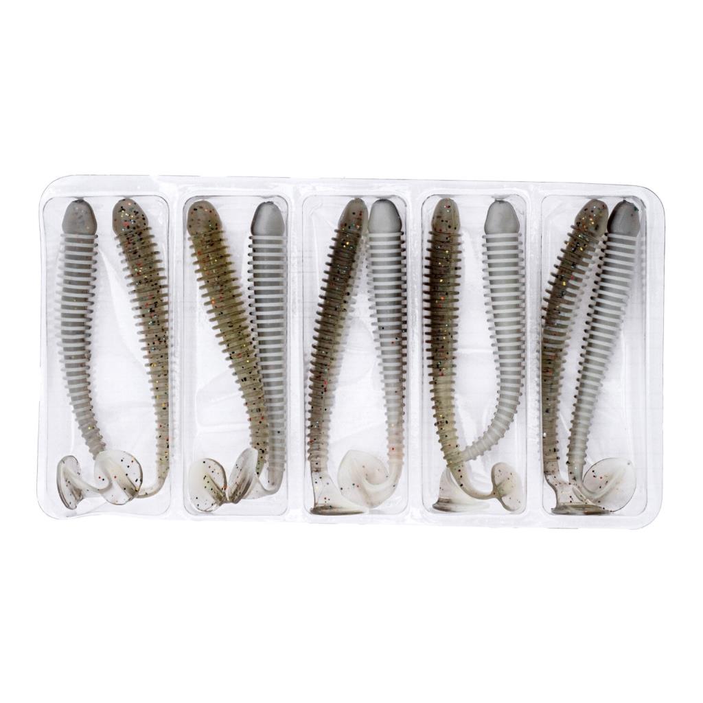 Silikon Kurt Yem - 4,2g 105mm - Turna/Levrek Silikonu - 1 Adet - Gri/Beyaz - Karides Kokulu