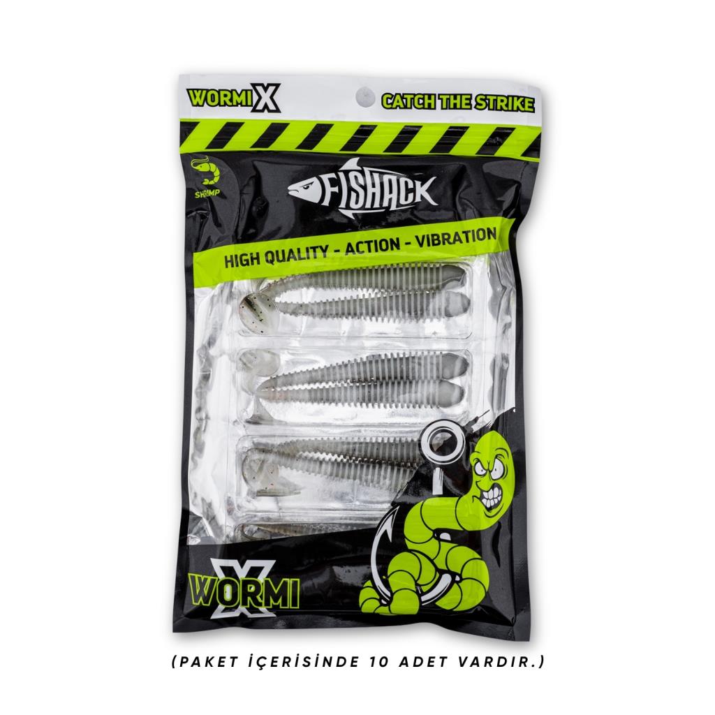 Silikon Kurt Yem - 4,2g 105mm - Turna/Levrek Silikonu - 1 Adet - Gri/Beyaz - Karides Kokulu