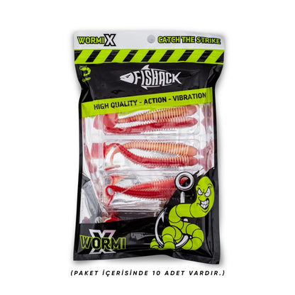 Silikon Kurt Yem - 4,2g 105mm - Turna/Levrek Silikonu - 1 Adet - Kırmızı/Beyaz - Karides Kokulu