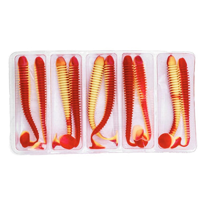 Silikon Kurt Yem - 4,2g 105mm - Turna/Levrek Silikonu - 1 Adet - Kırmızı/Sarı - Karides Kokulu