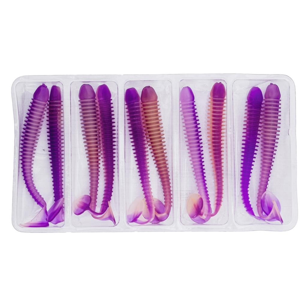 Silikon Kurt Yem - 4,2g 105mm - Turna/Levrek Silikonu - 1 Adet - Mor/Beyaz - Karides Kokulu