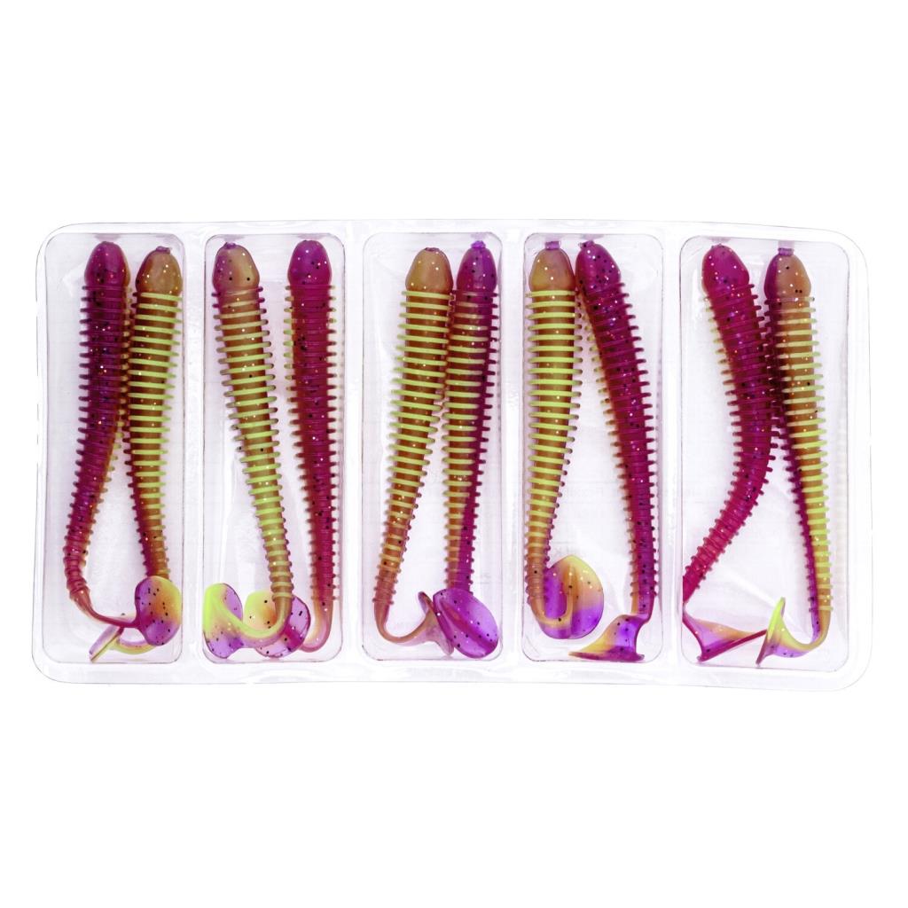 Silikon Kurt Yem - 4,2g 105mm - Turna/Levrek Silikonu - 1 Adet - Mor/Yeşil - Karides Kokulu