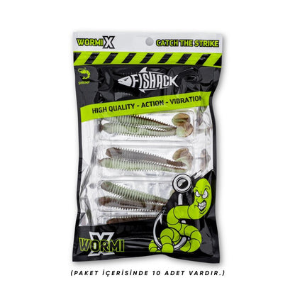 Silikon Kurt Yem - 4,2g 105mm - Turna/Levrek Silikonu - 1 Adet - Yeşil/Kahve - Karides Kokulu