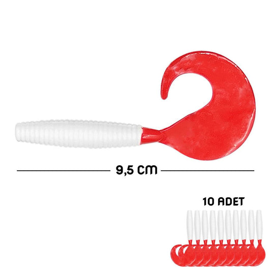 Silikon Kurt Yem - 95mm - Kırmızı/Beyaz - 10'lu Paket - Yumy (460-O-18095)