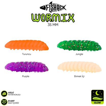 Silikon Kurt Yem - Fishack - 35mm - Peynir Kokulu - 20 Adet - UV ve Glow Silikon