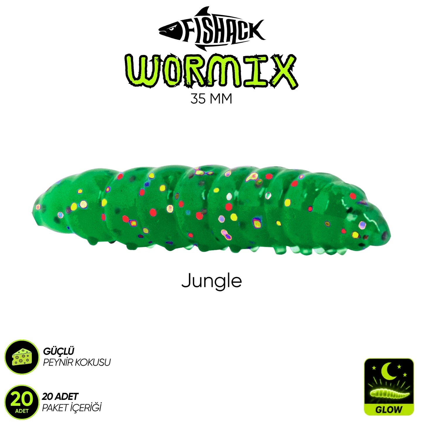 Silikon Kurt Yem - Fishack - 35mm - Peynir Kokulu - 20 Adet - UV ve Glow Silikon