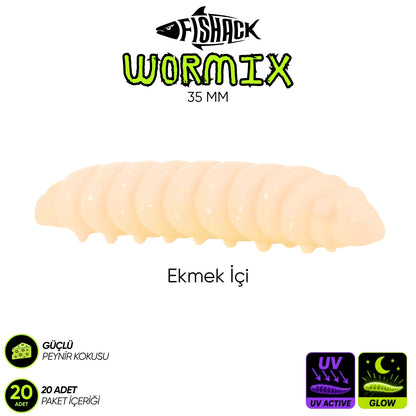Silikon Kurt Yem - Fishack - 35mm - Peynir Kokulu - 20 Adet - UV ve Glow Silikon