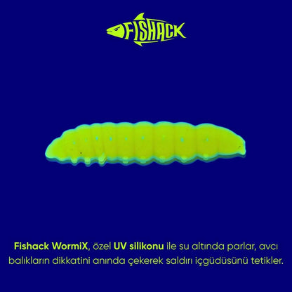 Silikon Kurt Yem - Fishack - 35mm - Sarımsak Kokulu - 20 Adet - Fluo Green - UV - Trout Bait