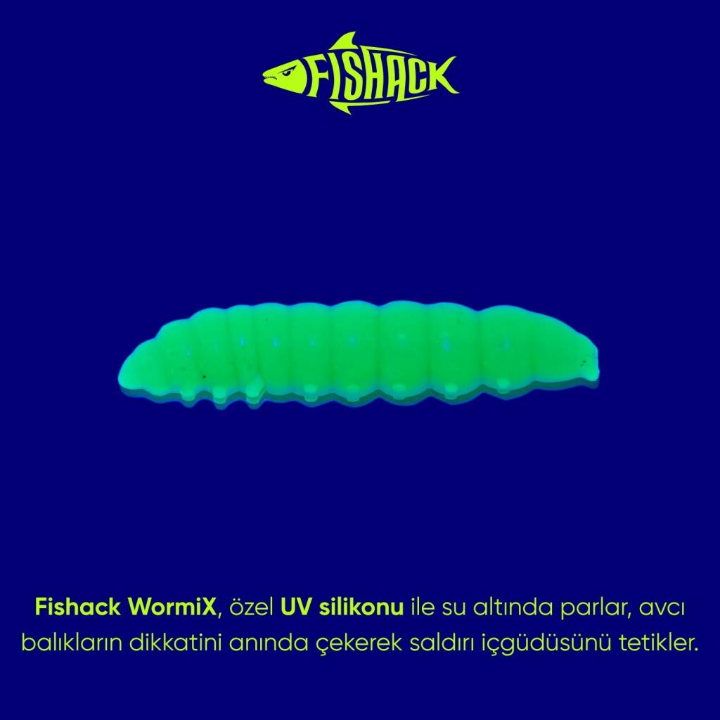 Silikon Kurt Yem - Fishack - 35mm - Sarımsak Kokulu - 20 Adet - Yeşil - UV - Trout Bait