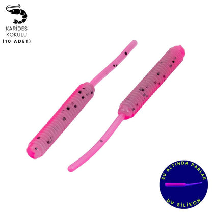 Silikon Kurt Yem - LRF Yem - 1g 52mm - Fishack Wormix - 10 Adet - Pink Gray - UV Silikon