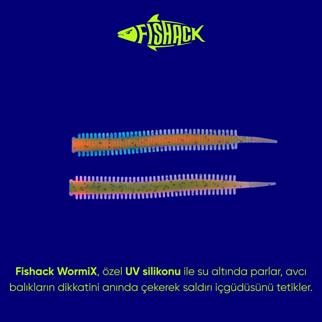 Silikon Kurt Yem - LRF Yem - 1g 70mm - Fishack Wormix - 10 Adet - Fluo Tiger - UV Silikon