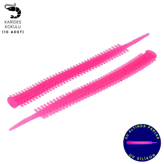 Silikon Kurt Yem - LRF Yem - 1g 70mm - Fishack Wormix - 10 Adet - Pink Glow - UV Silikon