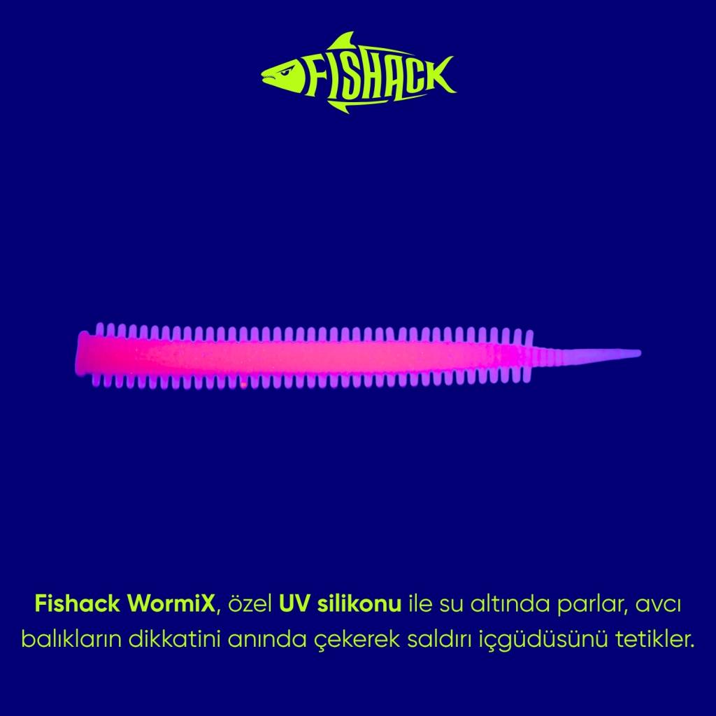 Silikon Kurt Yem - LRF Yem - 1g 70mm - Fishack Wormix - 10 Adet - Pink Glow - UV Silikon
