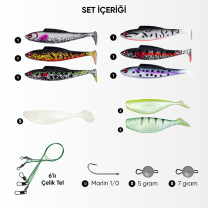 Silikon Spin At-Çek Yem Seti - 42 Parça - Kurşunlu - Yem Kutulu - Fishack (2007)