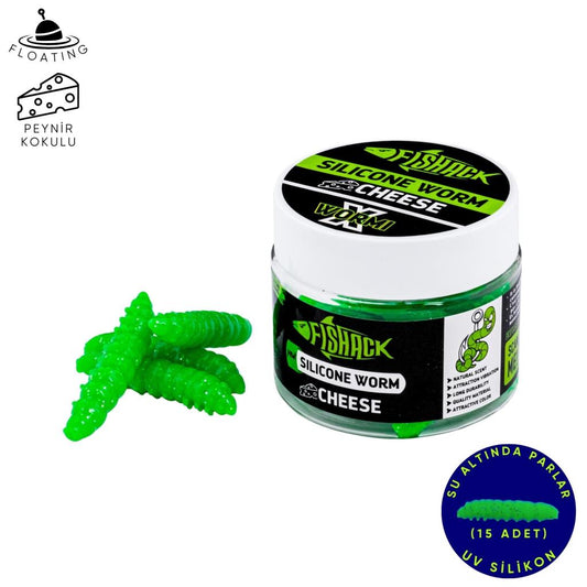 Yüzen Silikon Kurt - Glow Alabalık Yemi - 37mm - Peynir Kokulu - Yeşil - Trout Bait