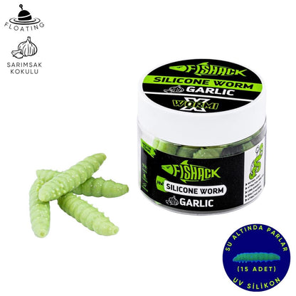 Yüzen Silikon Kurt - Glow Alabalık Yemi - 37mm - Sarımsak Kokulu - Küf Yeşili - Trout Bait