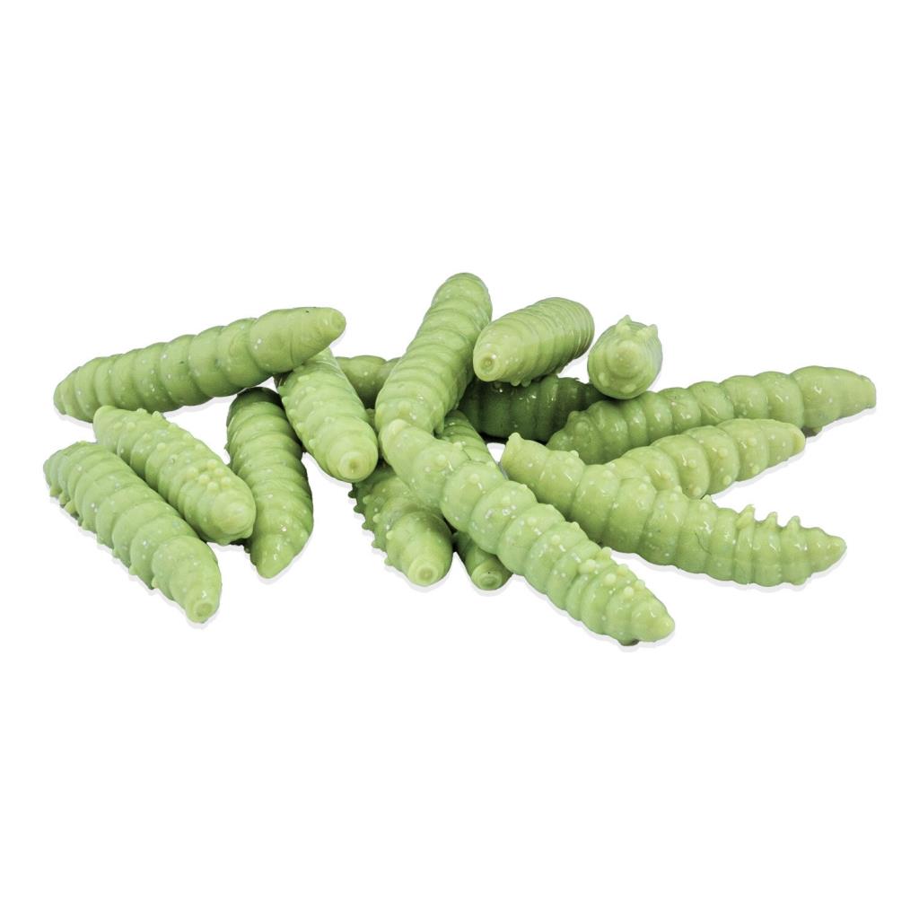 Yüzen Silikon Kurt - Glow Alabalık Yemi - 37mm - Sarımsak Kokulu - Küf Yeşili - Trout Bait