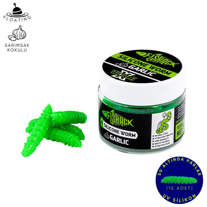 Yüzen Silikon Kurt - Glow Alabalık Yemi - 37mm - Sarımsak Kokulu - Yeşil - Trout Bait