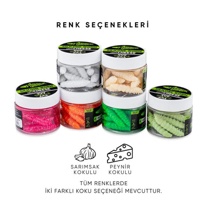 Yüzen Silikon Kurt - Glow Alabalık Yemi - 37mm - Sarımsak Kokulu - Yeşil - Trout Bait