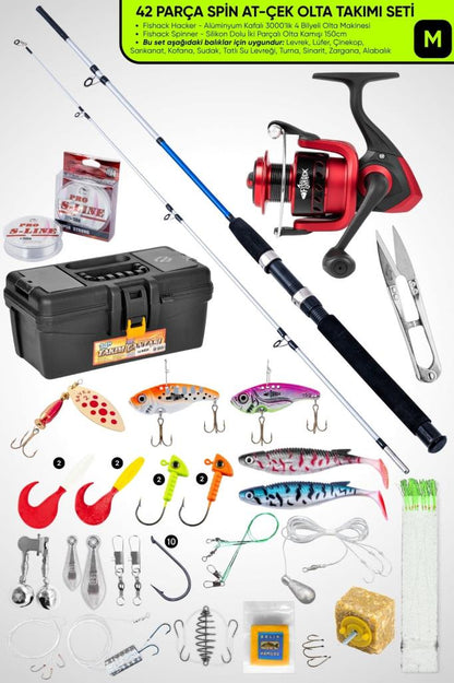 Spin At-Çek Deniz ve Göl Profesyonel Olta Seti Takımı - M - 1.50MT / 10-30GR - 42 Parça Elite