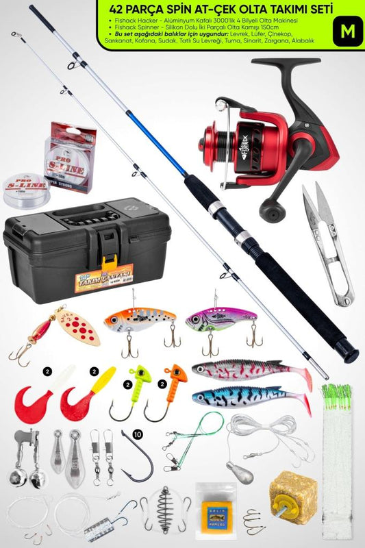 Spin At-Çek Deniz ve Göl Profesyonel Olta Seti Takımı - M - 1.50MT / 10-30GR - 42 Parça Elite