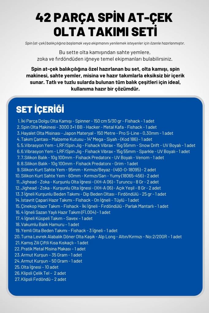 Spin At-Çek Deniz ve Göl Profesyonel Olta Seti Takımı - M - 1.50MT / 10-30GR - 42 Parça Elite