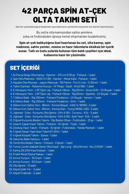 Spin At-Çek Deniz ve Göl Profesyonel Olta Seti Takımı - XL - 2.10MT / 10-30GR