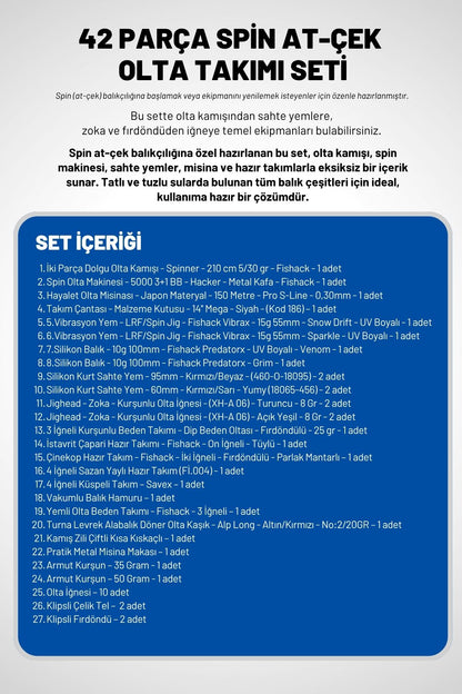Spin At-Çek Deniz ve Göl Profesyonel Olta Seti Takımı - XL - 2.10MT / 10-30GR