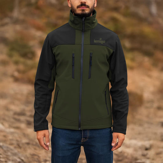 Su ve Rüzgar Geçirmez Softshell Mont - Lemigo - Haki-Siyah