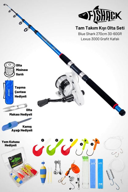 Tam Takım Kıyı Olta Seti - 270cm Kamış 30-60GR / 3000'lik Lexus Olta Makinesi - Taşıma Çantalı