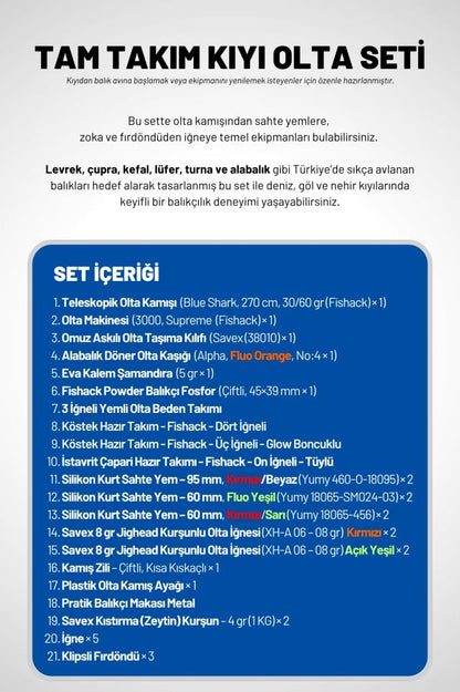 Tam Takım Kıyı Olta Seti - 270cm Kamış 30-60GR / 3000'lik Supreme Olta Makinesi - Taşıma Çantalı