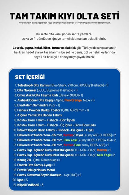 Tam Takım Kıyı Olta Seti - 270cm Kamış 30-60GR / 3000'lik Supreme Olta Makinesi