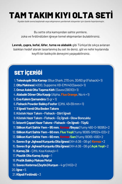 Tam Takım Kıyı Olta Seti - 270cm Kamış 30-60GR / 4000'lik Suppeme Olta Makinesi