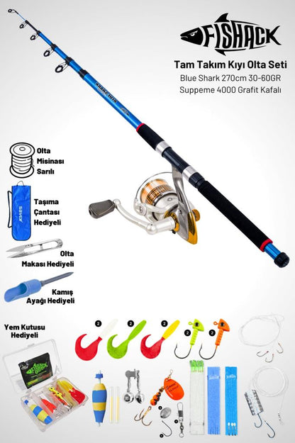 Tam Takım Kıyı Olta Seti - 270cm Kamış 30-60GR / 4000'lik Suppeme Olta Makinesi - Taşıma Çantalı