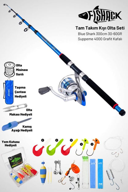 Tam Takım Kıyı Olta Seti - 300 cm Kamış 40-80GR / 3000'lik Supreme Olta Makinesi