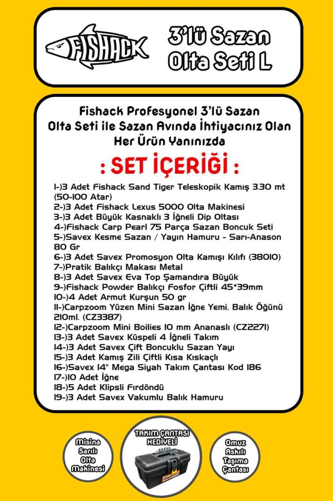 Tam Takım Sazan Olta Seti - 3'lü Set - L - 3.30MT/50-100GR