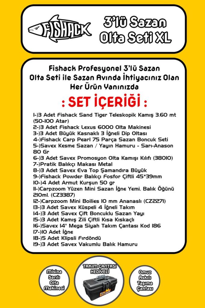 Tam Takım Sazan Olta Seti - 3'lü Set - XL - 3.60MT/50-100GR