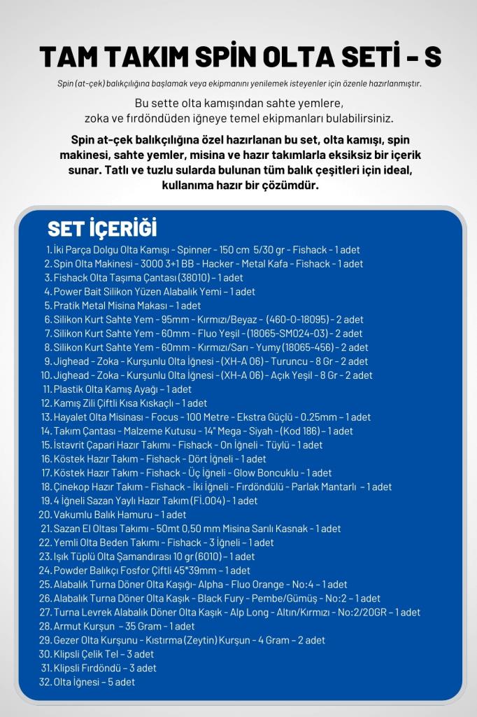 Tam Takım Spin Olta Seti - 150cm Kamış 5-30GR / 3000'lik 3+1BB Makine - S - At-Çek Olta Takımı