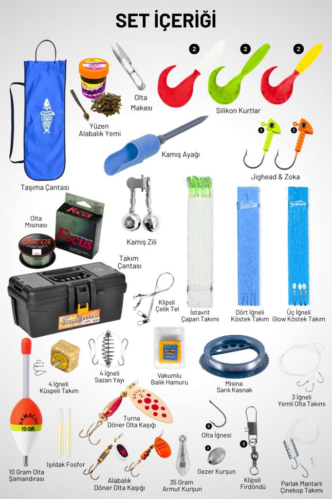 Tam Takım Spin Olta Seti - 150cm Kamış 5-30GR / 3000'lik 3+1BB Makine - S - At-Çek Olta Takımı