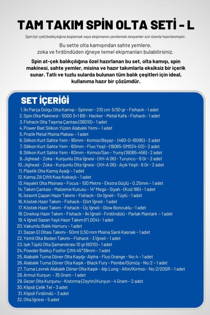 Tam Takım Spin Olta Seti - 210cm Kamış 5-30GR / 5000'lik 3+1BB Makine - L